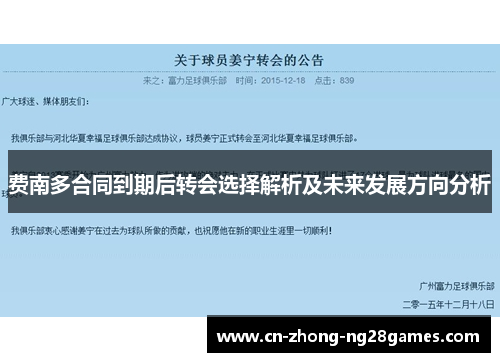 费南多合同到期后转会选择解析及未来发展方向分析 费南多合同到期后转会选择解析及未来发展方向分析